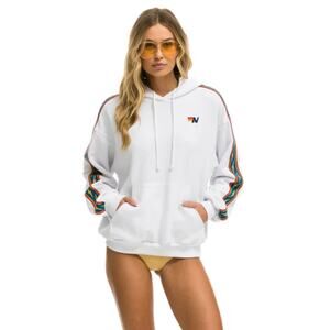 Aviator Nation Women’s Bolt Sleeve Stripe White Marble Hoodie Sweatshirt Small